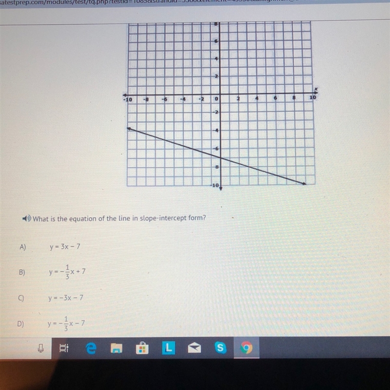 What is the equation of the line in slope-intercept form? A) y = 3x - 7 B) y = -1/3x-example-1