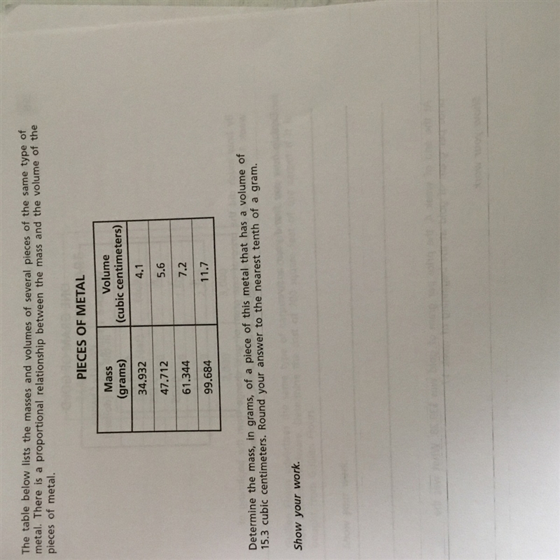 Determine the mass, in grams, of a piece of this metal that has a volume of 15.3 cubic-example-1