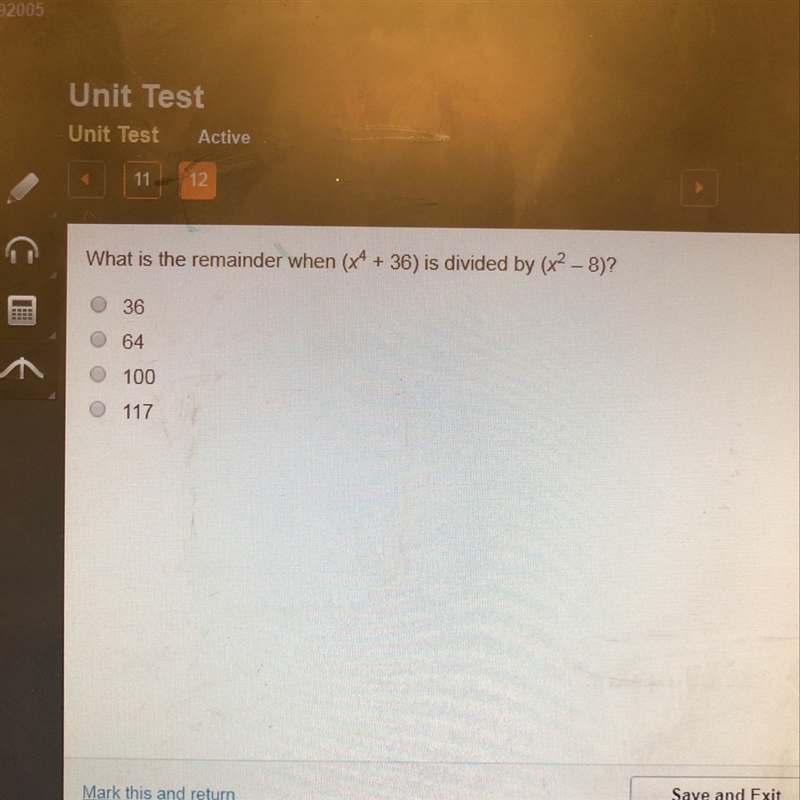 What is the remainder when (x4+36) is divided by (x^2-8)-example-1