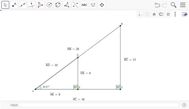 How are ΔABC and ΔADE related? How do you know? Explain.-example-1