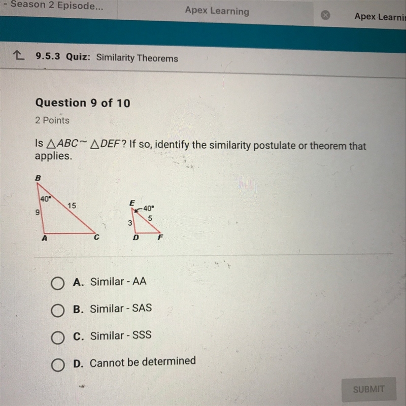 Identify the similarity postulate or theorem that applies-example-1