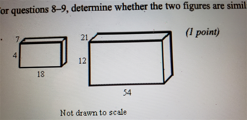 8. For questions 8-9, determine whether the two figures are similar. If so, give the-example-1