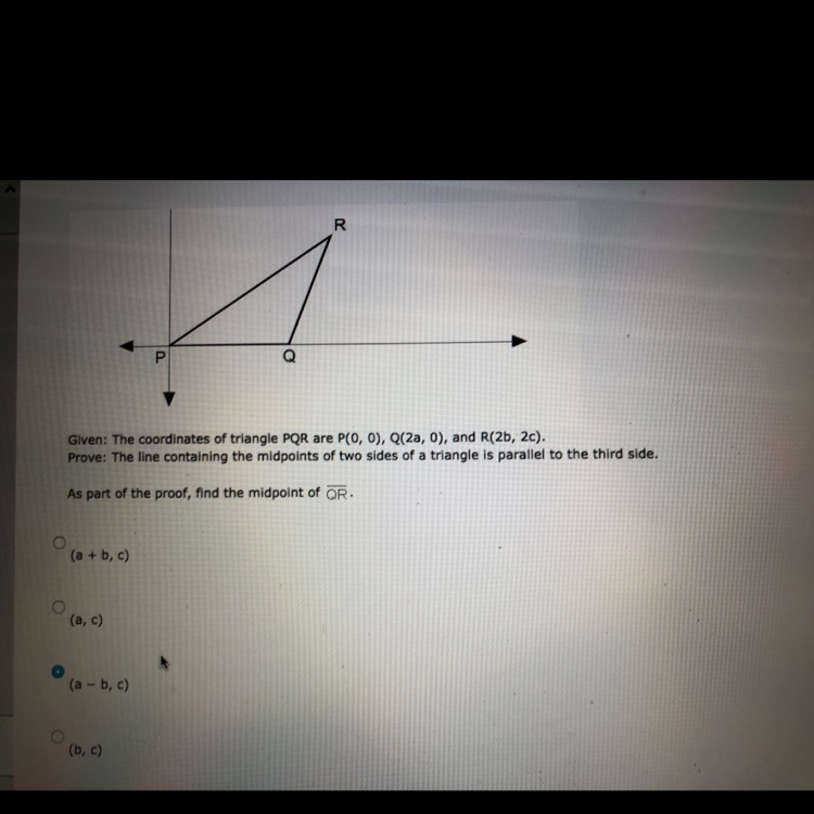 Can anyone tell me what the midpoint of QR would be??-example-1