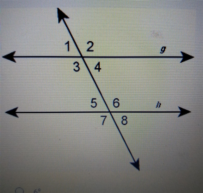 Lines g and H are parrallel m < (note this should be the mark used for angles be-example-1