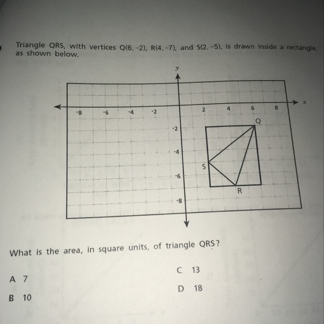 What is the area, in square units, of triangle QRS?.-example-1