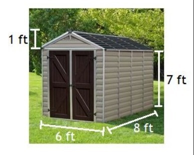 The roof and sides of the shed are covered with plastic siding. The door, which is-example-1