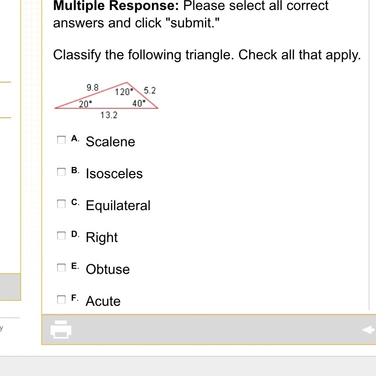 A. Equilateral B. Right C. Obtuse D. Acute E. Scalene-example-1