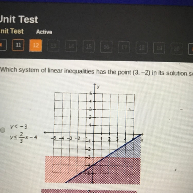 Which system of equation of linear any qualities has the point (3,-2) in its solution-example-1