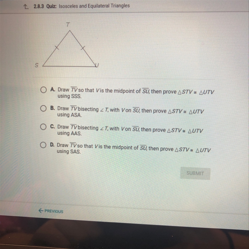 The isosceles triangle theorem says "If two sides of a triangle are congruent-example-1