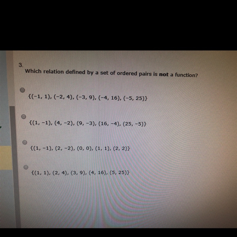 Which relation defined by a set of order pairs is not a function-example-1