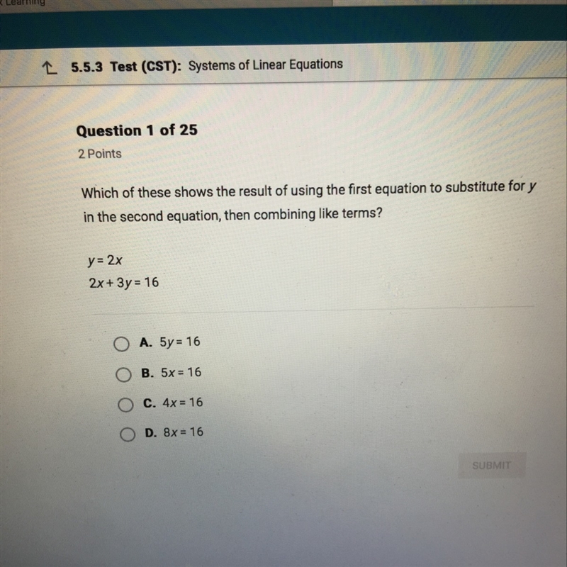 Which of these shows the result of using the first equation to substitute for Y in-example-1