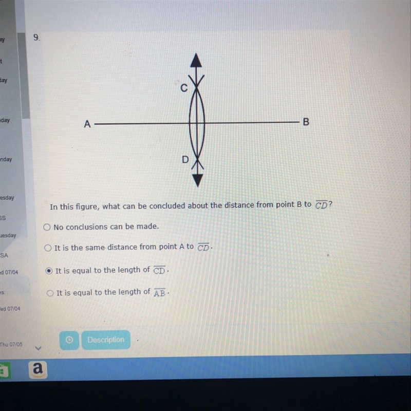 What can be concluded about the distance from point B to CD?-example-1