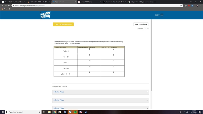 Can you guys tell me which ones are independent varibles or dependent varibles-example-1