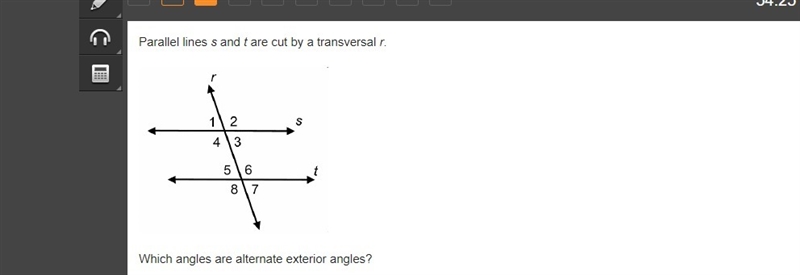 Parallel lines s and t are cut by a transversal r.-example-1