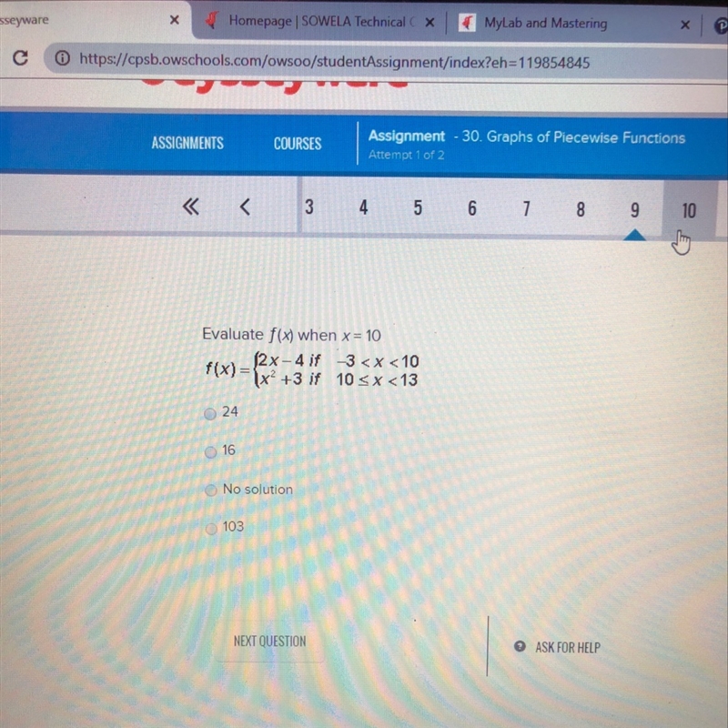 Evaluate f(x) when x =10-example-1