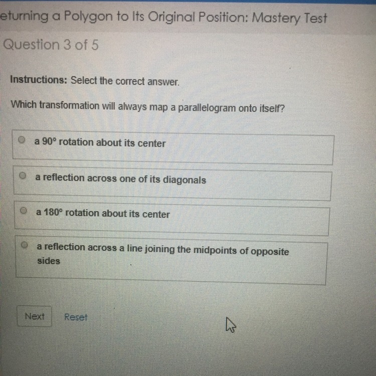 Which translation will always map a parallelogram onto itself-example-1