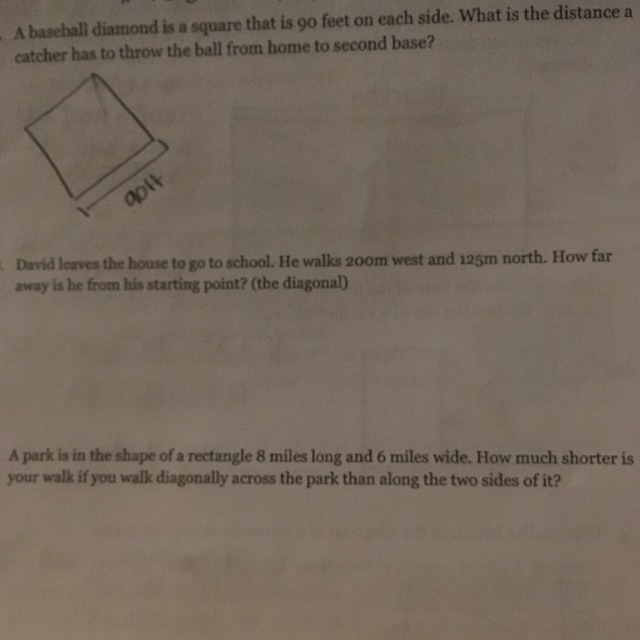 A baseball diamond is a square that is 90feet on each side. What is the distance a-example-1