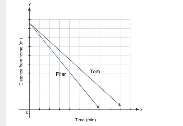 Pilar and Tom race home from the park. The graph shows how far each person is from-example-1