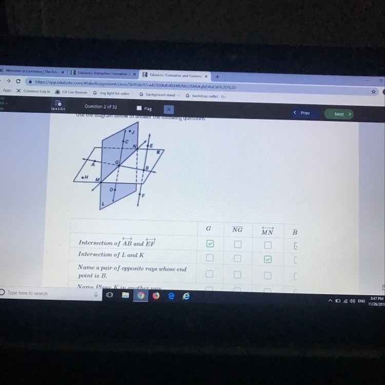 Name a pair of opposite rays whose end point is b-example-1