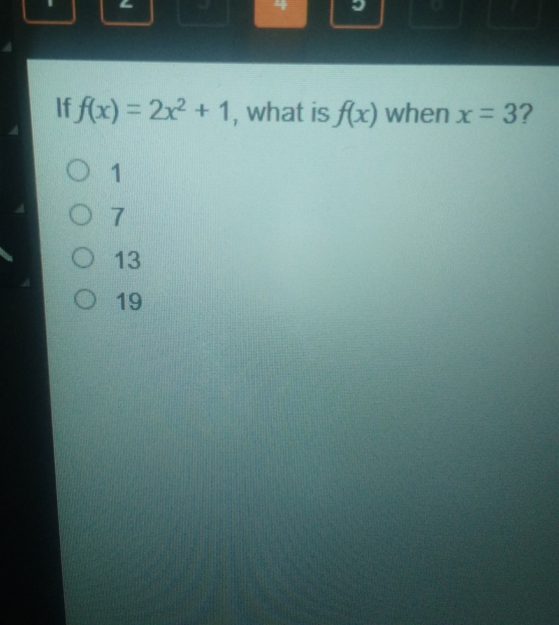 If f(x)=2x squared+1, what is f(x) when x=3?-example-1