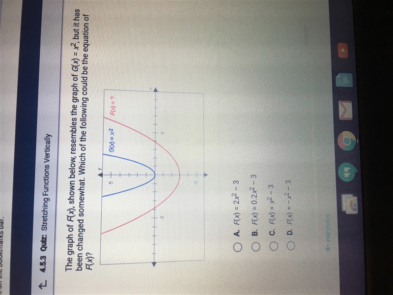 The graph of F(x), shown below, resembles the graph of G(x)=x^2, but it has been changed-example-1