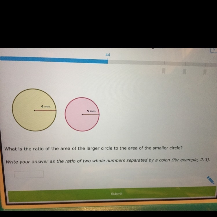 What is the ratio of the area of the larger circle to the area of the smaller circle-example-1