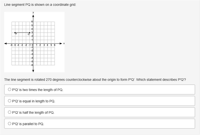 Line segment PQ is shown on a coordinate grid: (see image below) The line segment-example-1