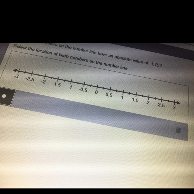 Which two numbers on the number line have an absolute value of 1.75? Select the location-example-1