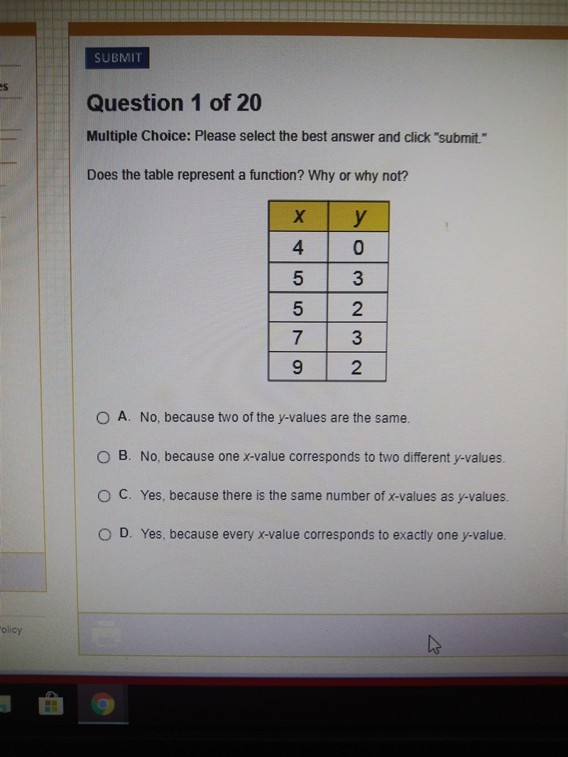 Does the table represent a function? why or why not?-example-1