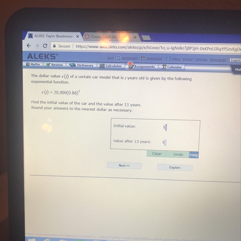 What’s the initial value and value after 13 years-example-1