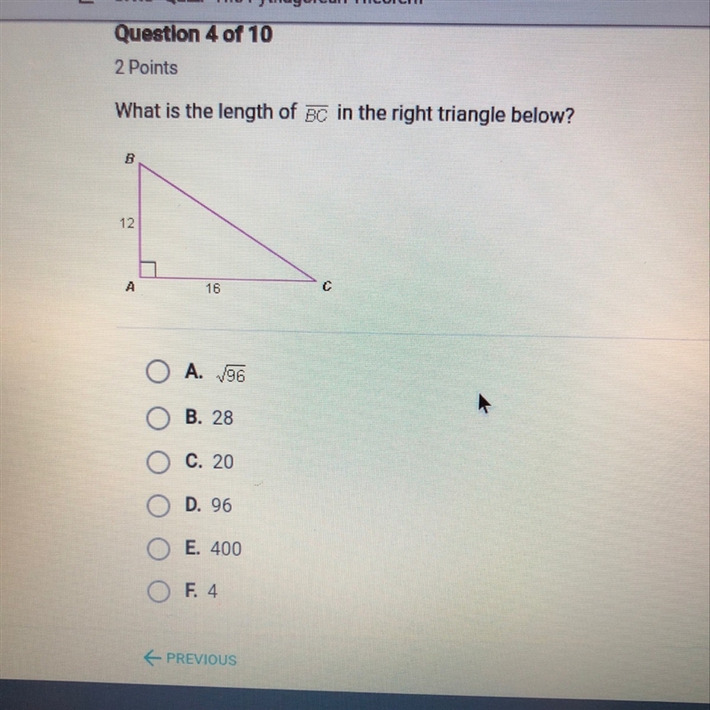 What is the length of bc in the right triangle below-example-1