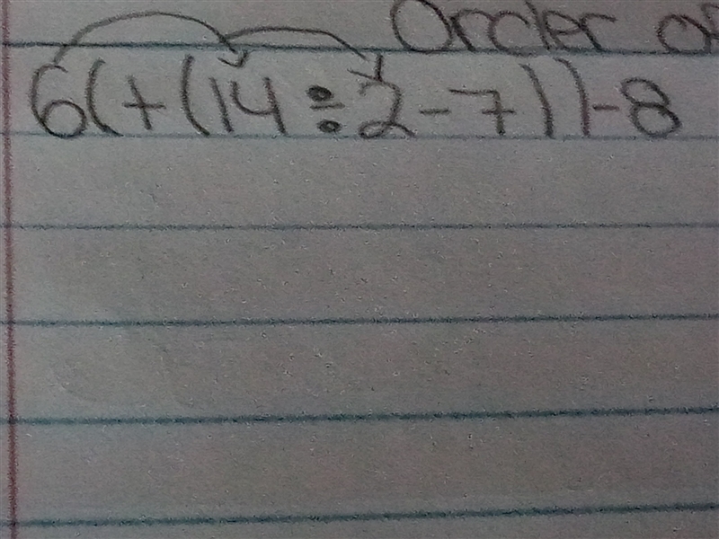 6(+(14÷2-7))-8 order of operations-example-1