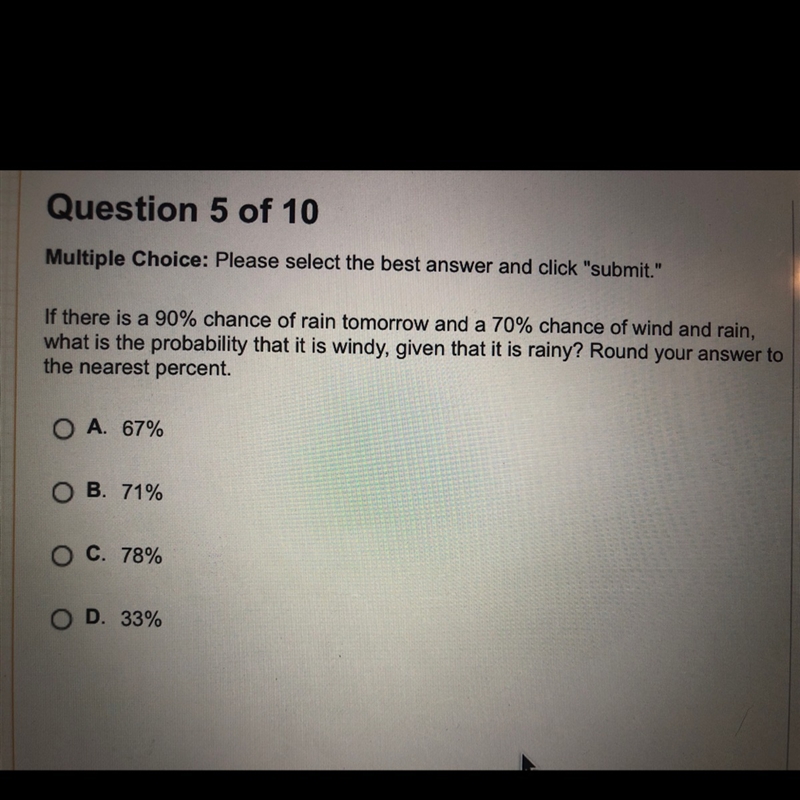 Find the probability that it is windy given it is rainy-example-1