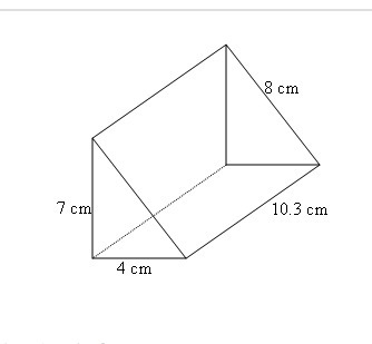 What is the volume of this right triangular prism? A.)144.2 cm 3 B.) 164.8 cm 3 C-example-1