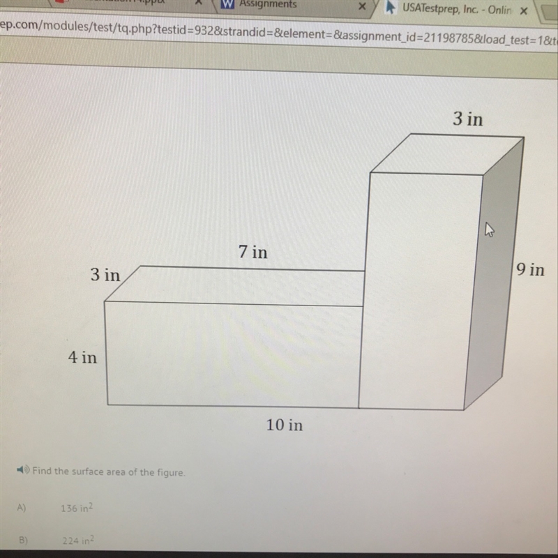 What is the surface of the figure? A. 136 B. 234 C. 236 D.246-example-1