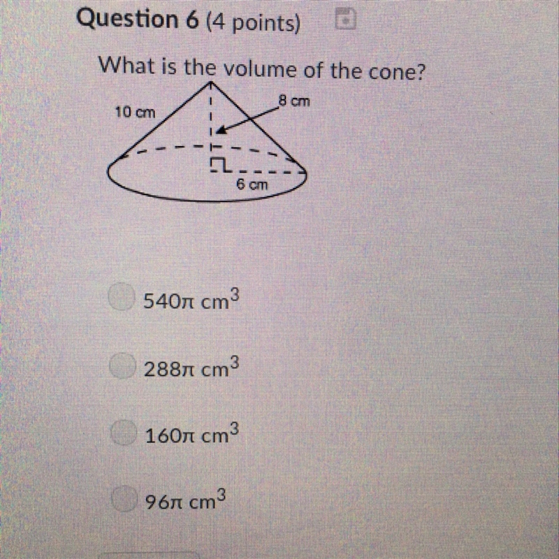 What is the volume of the cone?-example-1