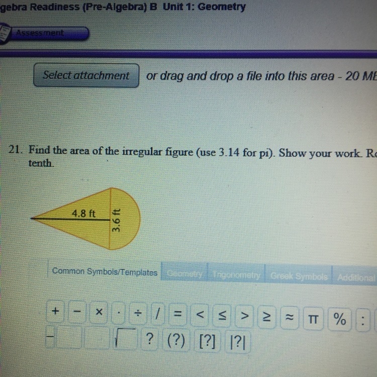 Find the area of the irregular figure use 3.14 for pi-example-1