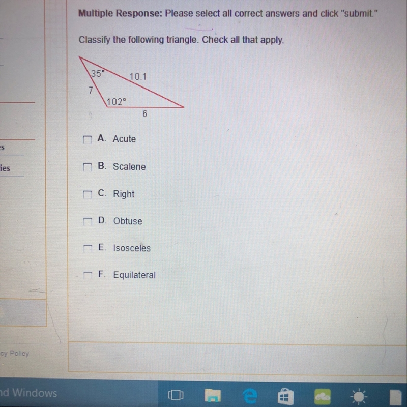 Classify the following triangle. Check all that apply-example-1