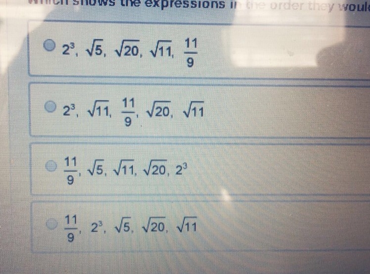 Which shows the expressions in the order they would appear on a number line from least-example-1