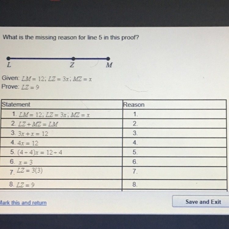 What is the missing reason for line 5 in this proof? A. Addition property of = B. Sub-example-1