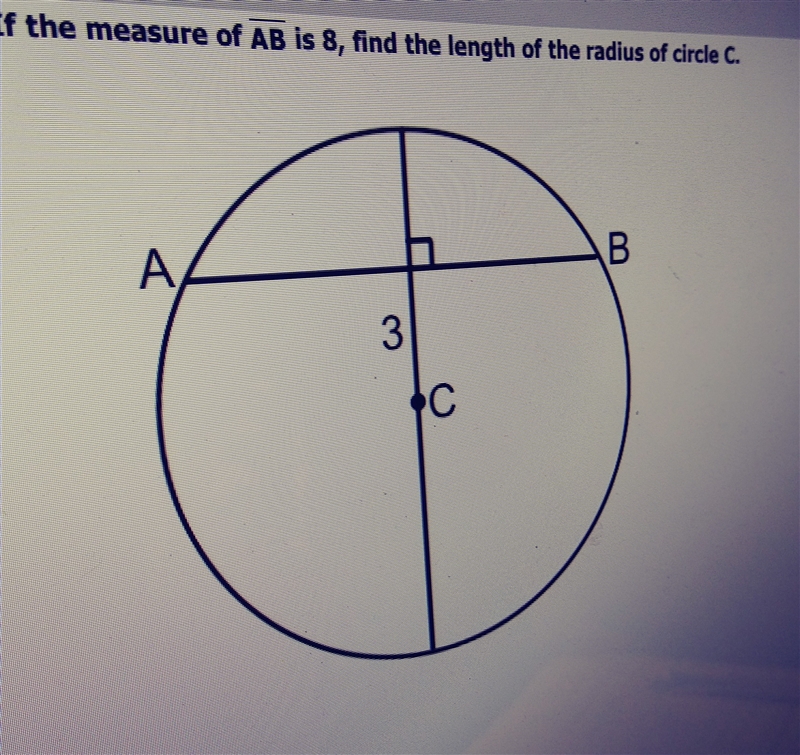 If the measure of ab is 8, find the length of circle c-example-1