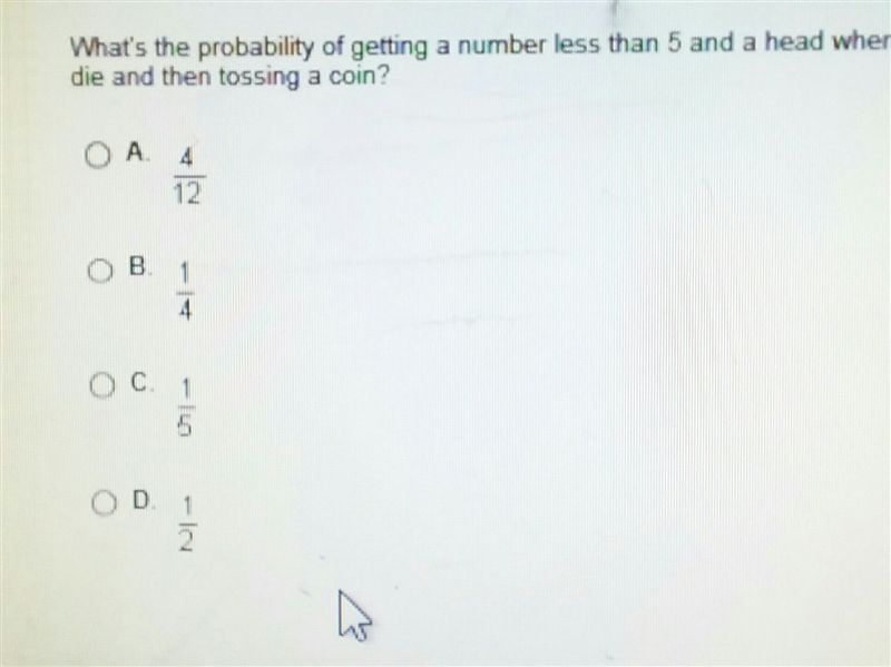 (Photo) Please help me What's the probability of getting a number less than 5 and-example-1