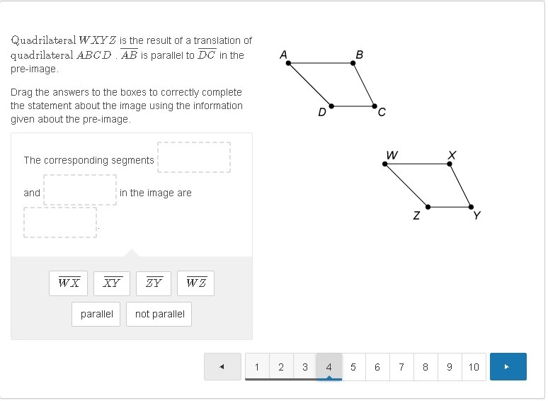 Quadrilateral WXYZ is the result of a translation of quadrilateral ABCD . AB¯¯¯¯¯ is-example-1