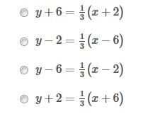 What is the equation of a line, in point-slope form, that passes through (−2, −6) and-example-1