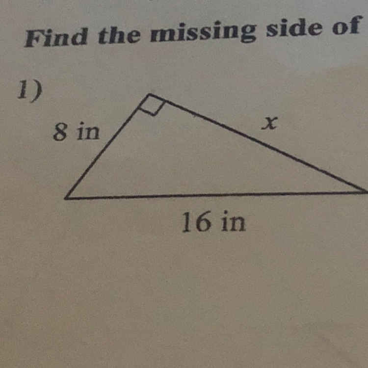 Find the missing length . Leave your answers in simplest radical form-example-1