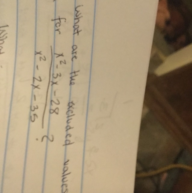 What are the excluded values of x for x^2-3x-28/x^2-2x-35-example-1