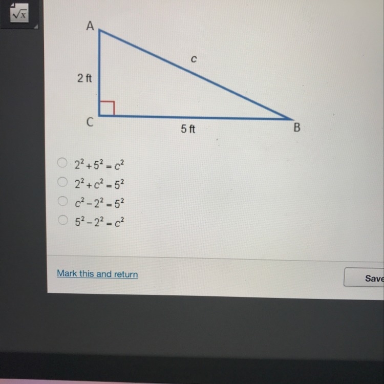 Which equation could be used to find the length of the hypotenuse ?-example-1