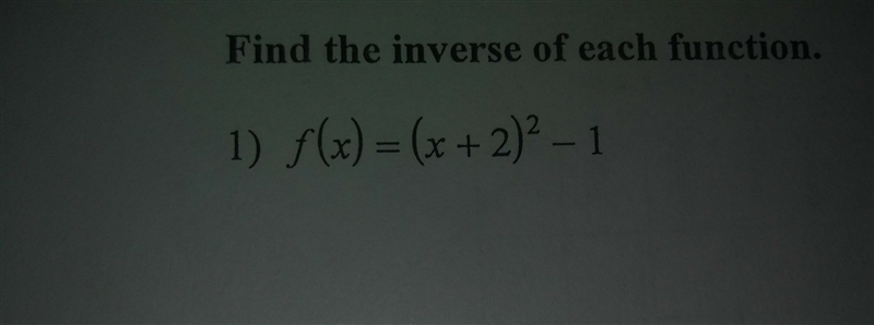 Find the inverse of each function f(×)=(x+2)^2-1-example-1