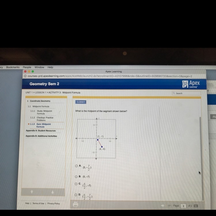 What is the midpoint of the segment shown below ?-example-1