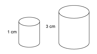 The cylinders are similar. The volume of the larger cylinder is 2106 cubic centimeters-example-1